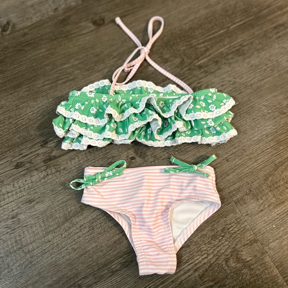 SweetHoney Green and Pink Kids Swim Bikini